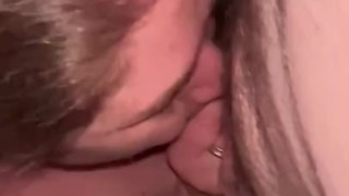 Wife swallows huge load after sucking dick .